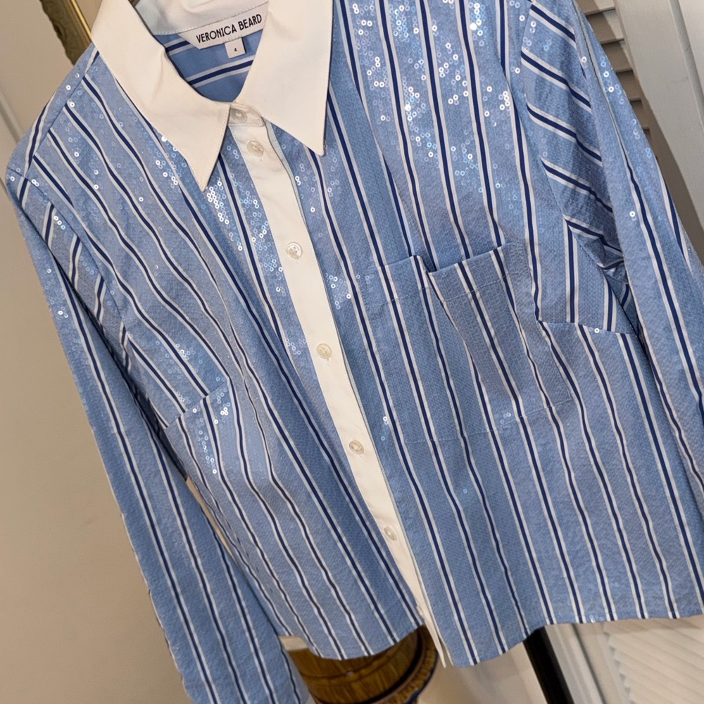 Veronica Beard Blue and White Striped Blouse - Picture 8 of 9